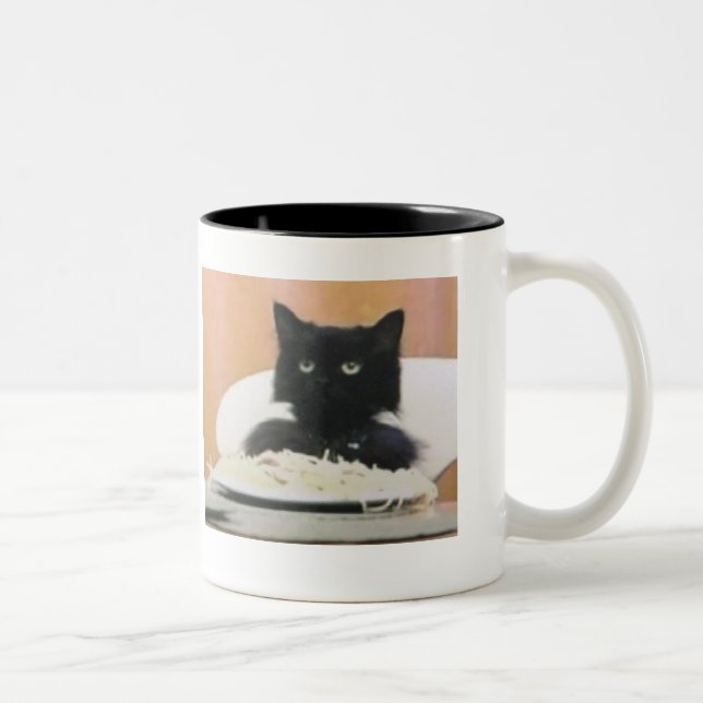 Tasse 2 Couleurs Chat mangeant des spaghetti (Droit)