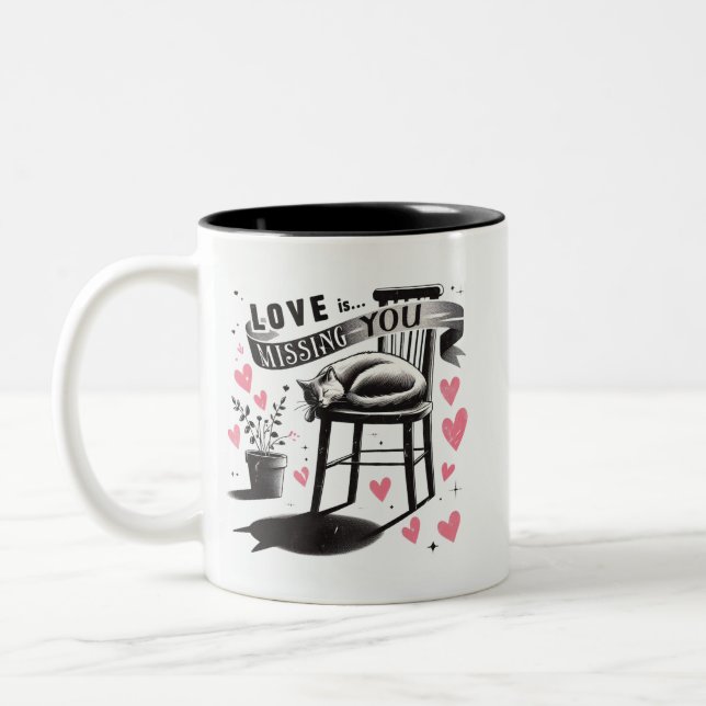 Tasse 2 Couleurs Chat mignon sur une chaise Vous manquant (Gauche)