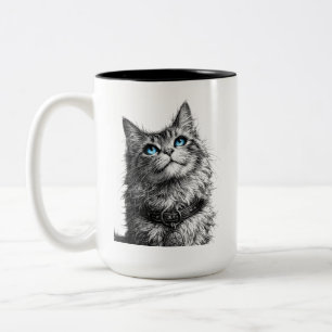 Tasse 2 Couleurs Chat Mystique Yeux Bleus Art Gothique Ensorcelant