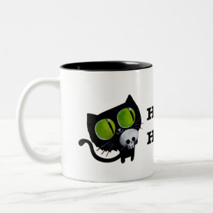 Tasse 2 Couleurs Chat noir de Halloween avec le crâne