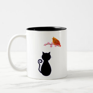 Tasse 2 Couleurs Chat noir et oiseau rouge