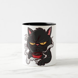 Tasse 2 Couleurs Chat Noir Grincheux - Amateur de Café