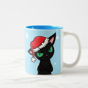 Tasse 2 Couleurs Chat noir grincheux utilisant le casquette de Pèr