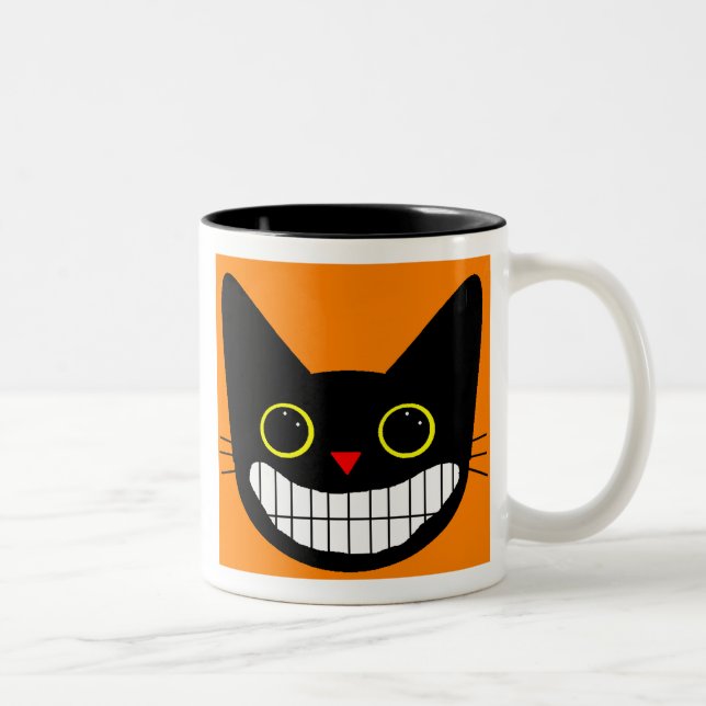 Tasse 2 Couleurs Chat noir heureux (Droit)