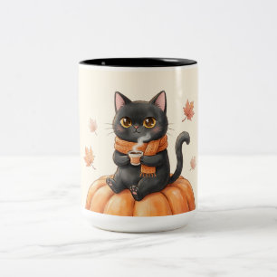 Tasse 2 Couleurs Chat noir kawaii Cozy Autumn Latte épice de citrou