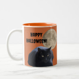Tasse 2 Couleurs Chat noir Pleine lune Halloween