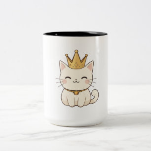 Tasse 2 Couleurs Chat royal avec couronne dorée Design Kawaii