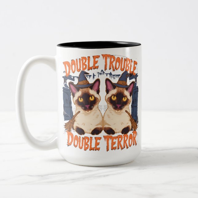 Tasse 2 Couleurs Chat siamois dans le manoir d'Halloween (Gauche)