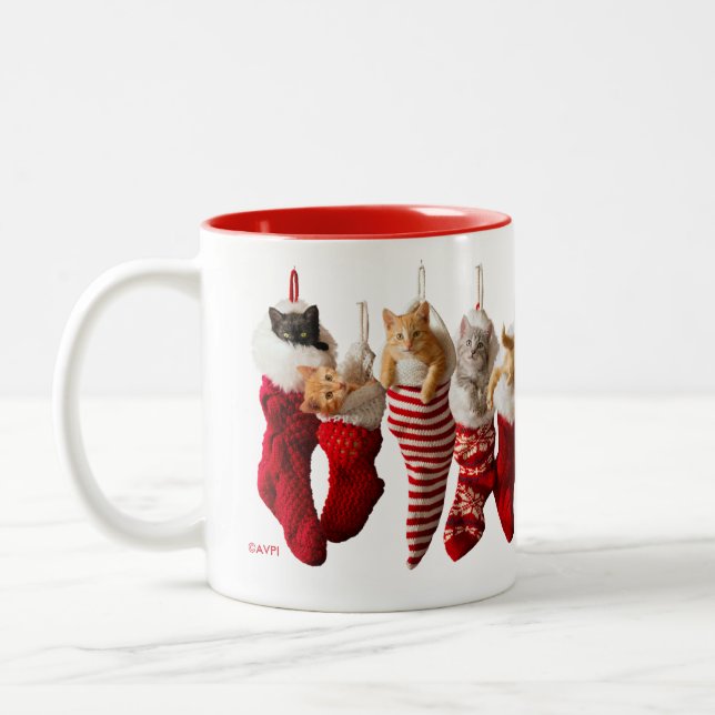 Tasse 2 Couleurs Chatons de Noël dans les bas (Gauche)