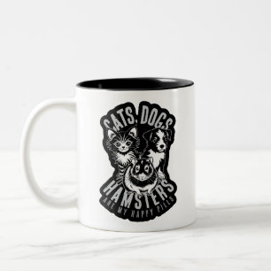 TASSE 2 COULEURS CHATS CHIENS HAMSTERS HEUREUX PILULES ANIMAUX AMOU