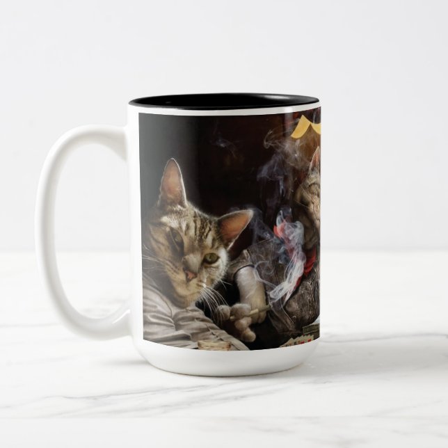 Tasse 2 Couleurs Chats jouant au poker (Gauche)