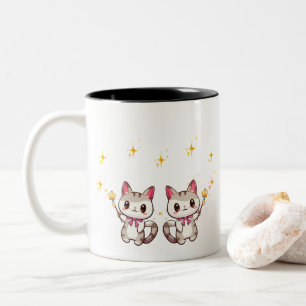 Tasse 2 Couleurs Chats mignons tenant des étoiles magiques en bague