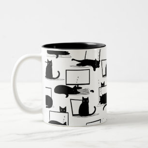 Tasse 2 Couleurs Chats noirs assis sur des ordinateurs portables Mo