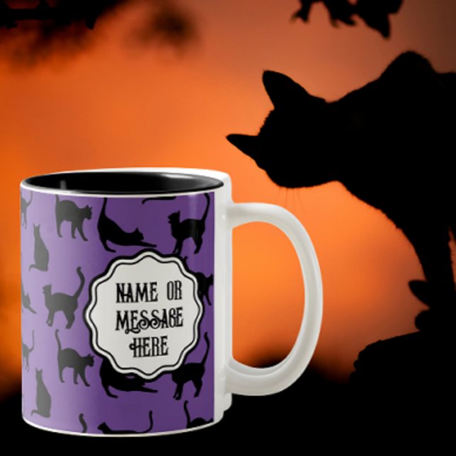 Tasse 2 Couleurs Chats noirs Éffrayants à Halloween (Personalize here!)