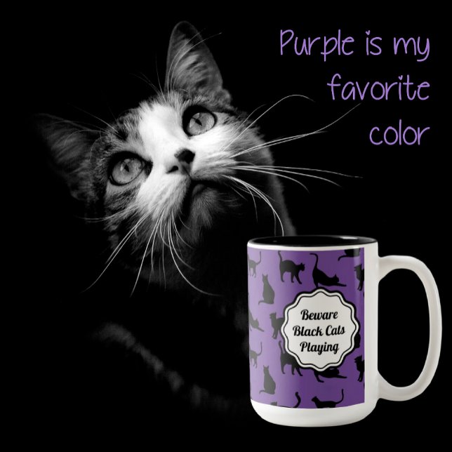 Tasse 2 Couleurs Chats noirs Éffrayants à Halloween (Be eerie, be spooky. This year's Halloween color is Purple Haze!)