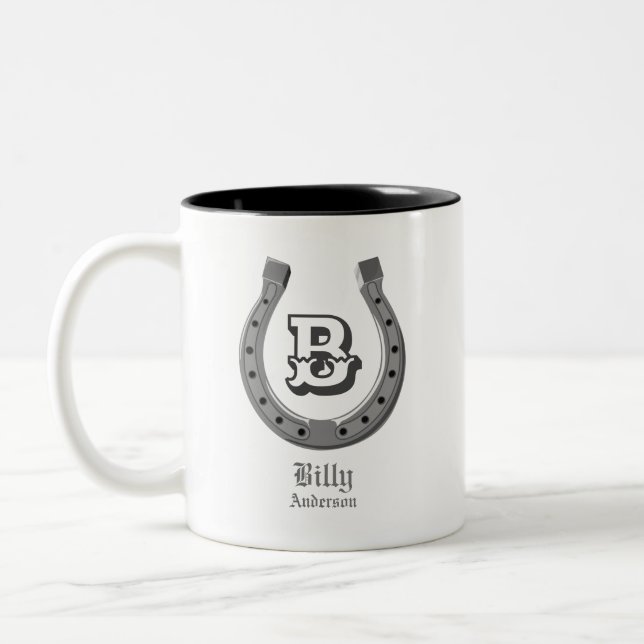 Tasse 2 Couleurs Chaussure Cheval Cowboy Monogramme personnalisé (Gauche)