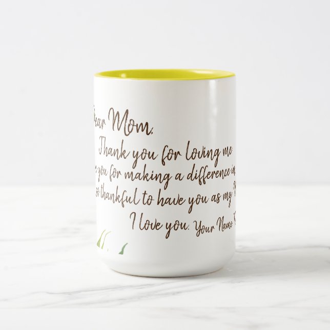 Tasse 2 Couleurs Cher message de lettre de maman (Centre)
