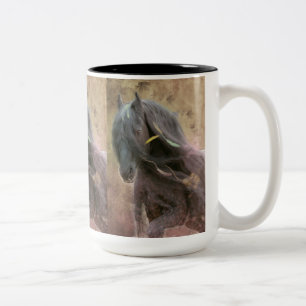 Tasse 2 Couleurs Cheval friésien de Beauté Noire - Mug, Coupe, Bois