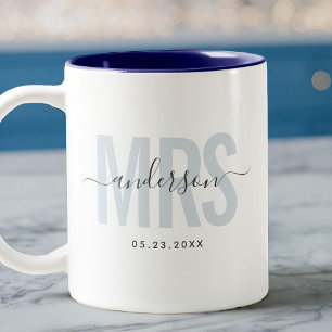 Tasse 2 Couleurs Chic Nouvelle Date de Mariage Personnalisée MRS Bl