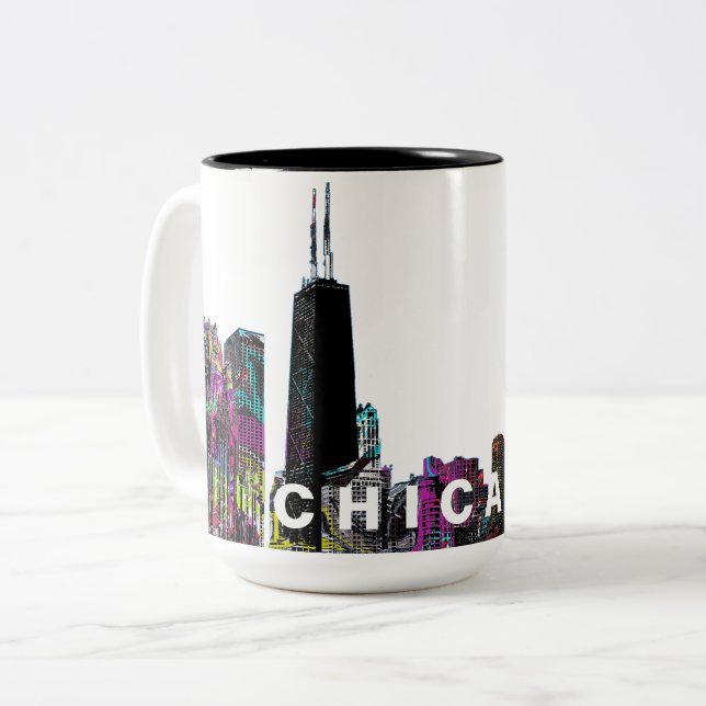Tasse 2 Couleurs Chicago, Illinois en graffiti (Devant gauche)