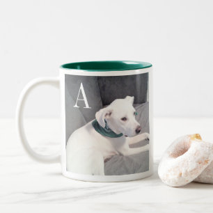 Tasse 2 Couleurs Chien blanc mignon vert initial unique