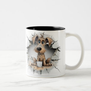 Tasse 2 Couleurs chien dans un mur fissuré