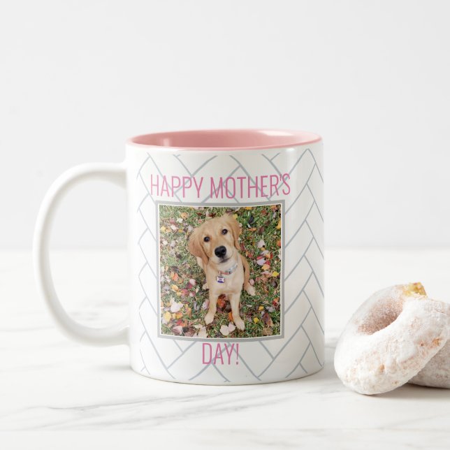Tasse 2 Couleurs Chien de fête des mères sur mesure (Avec donut)