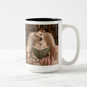 Tasse 2 Couleurs Chien de lecture mignon Illustration de bibliothèq