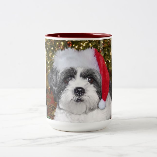 Tasse 2 Couleurs Chien de Shih Tzu de Noël (Centre)