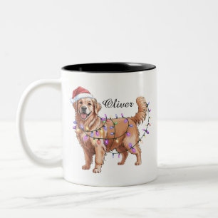 Tasse 2 Couleurs Chien Retriever Golden Noël Nom Personnalisé 