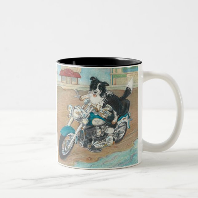 Tasse 2 Couleurs Chien sur la moto (Droit)