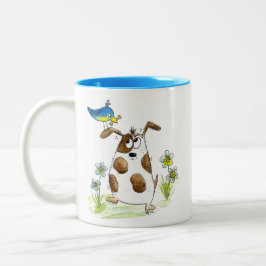 Tasse 2 Couleurs Chien tacheté avec un oiseau