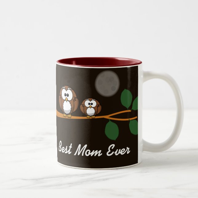 Tasse 2 Couleurs Chouette Bébé mignonne sur arbre la nuit (Droit)