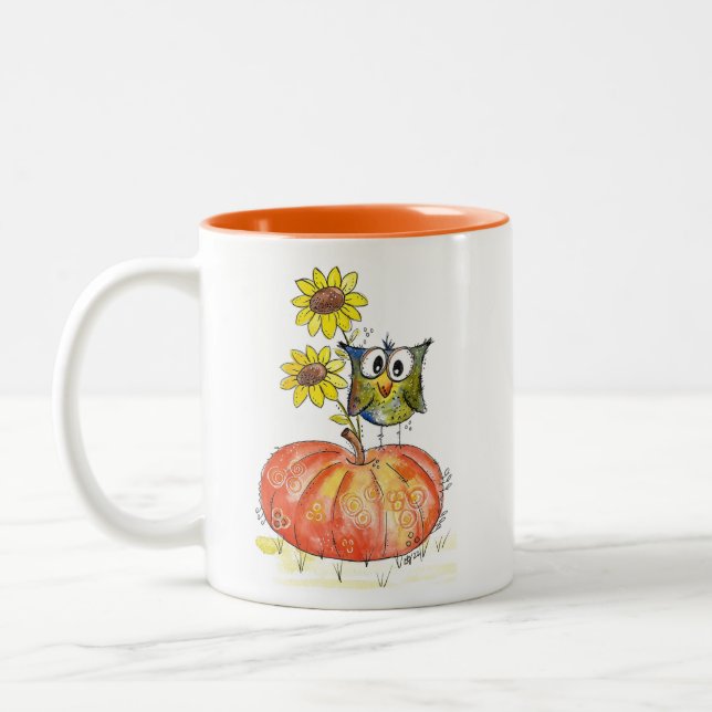 Tasse 2 Couleurs Chouette blanche mignonne sur Citrouille (Gauche)