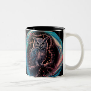 Tasse 2 Couleurs Chouette encadrée ovale Nom personnalisé