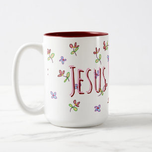 Tasse 2 Couleurs Christian Jésus m'aime féminin floral 