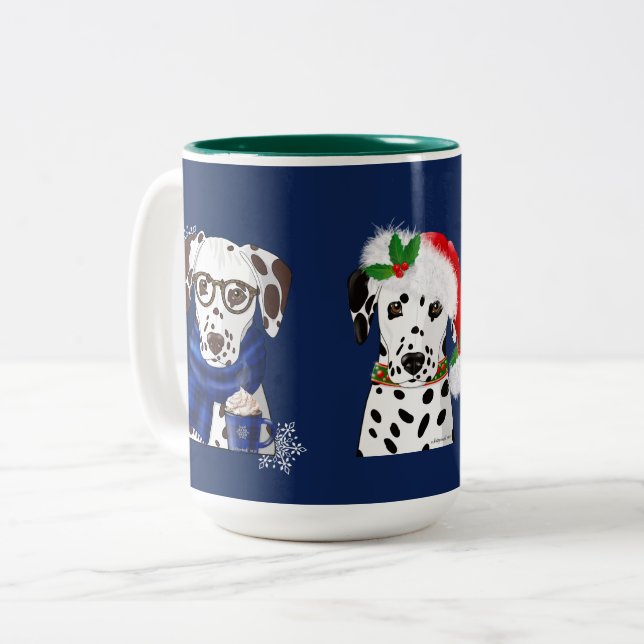Tasse 2 Couleurs Christmas Dalmatians (Devant gauche)