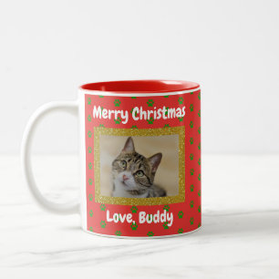 Tasse 2 Couleurs Christmas Log Chien Chat Papa Maman Animal de comp