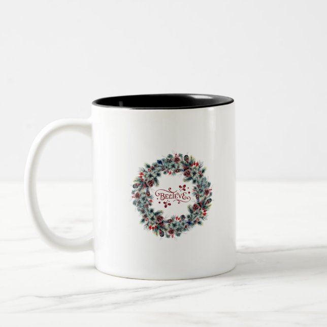 Tasse 2 Couleurs Christmas Wreath CROIRE Typographie (Gauche)