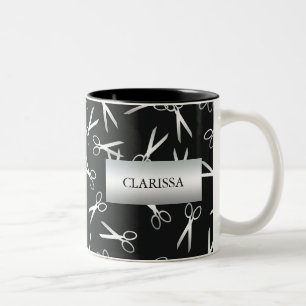 Tasse 2 Couleurs Ciseaux argentés   Nom personnalisé
