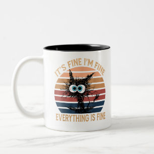 Tasse 2 Couleurs Citation de chat noir drôle C'est bien Je vais bie