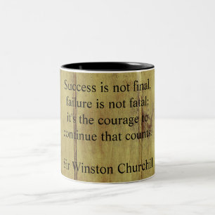 Tasse 2 Couleurs Citation de Winston Churchill; Succès Bois vieilli