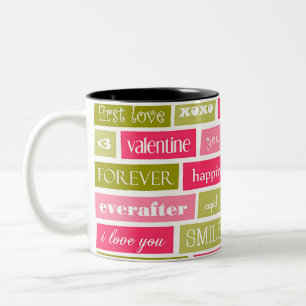 Tasse 2 Couleurs Citations d'amour rose et vert