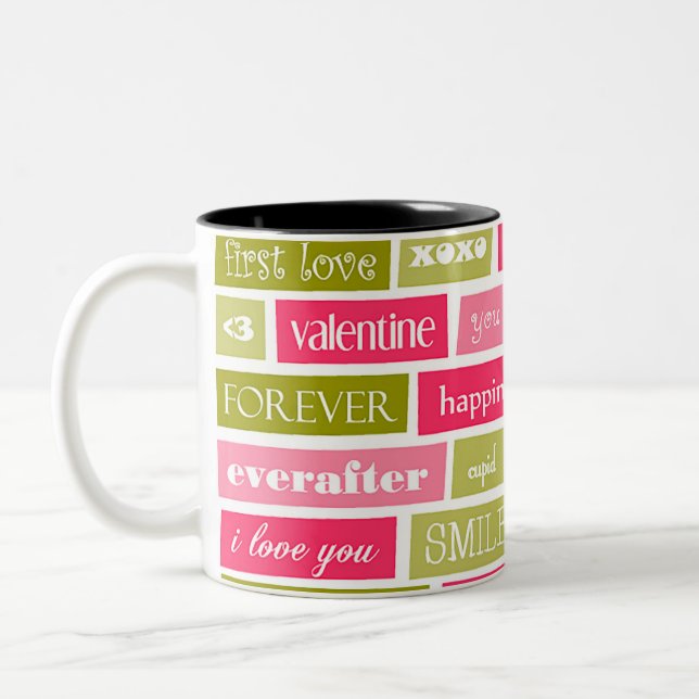 Tasse 2 Couleurs Citations d'amour rose et vert (Gauche)