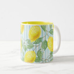 Tasse 2 Couleurs Citrons d'aquarelle et rayures bleues