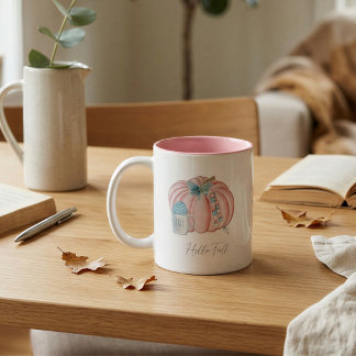 Tasse 2 Couleurs Citrouille Automnale Rose Bleu Pastel Personnalisé
