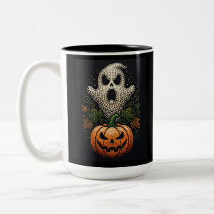 Tasse 2 Couleurs Citrouille crânienne gothique d'Halloween en art p