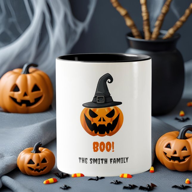 Tasse 2 Couleurs Citrouille d'Halloween "BOO !" - Nom personnalisé (Créateur téléchargé)