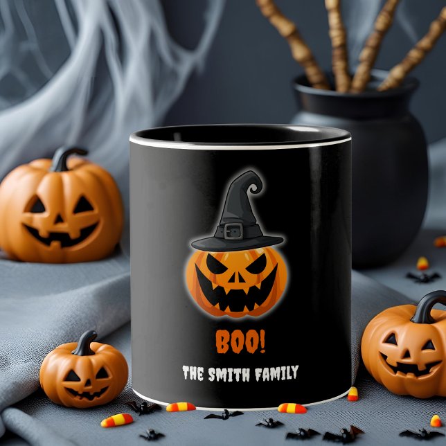 Tasse 2 Couleurs Citrouille d'Halloween "BOO !" - Nom personnalisé (Créateur téléchargé)