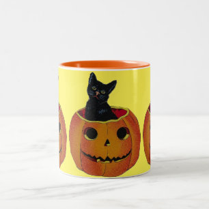 Tasse 2 Couleurs Citrouille vintage Kitty de Halloween